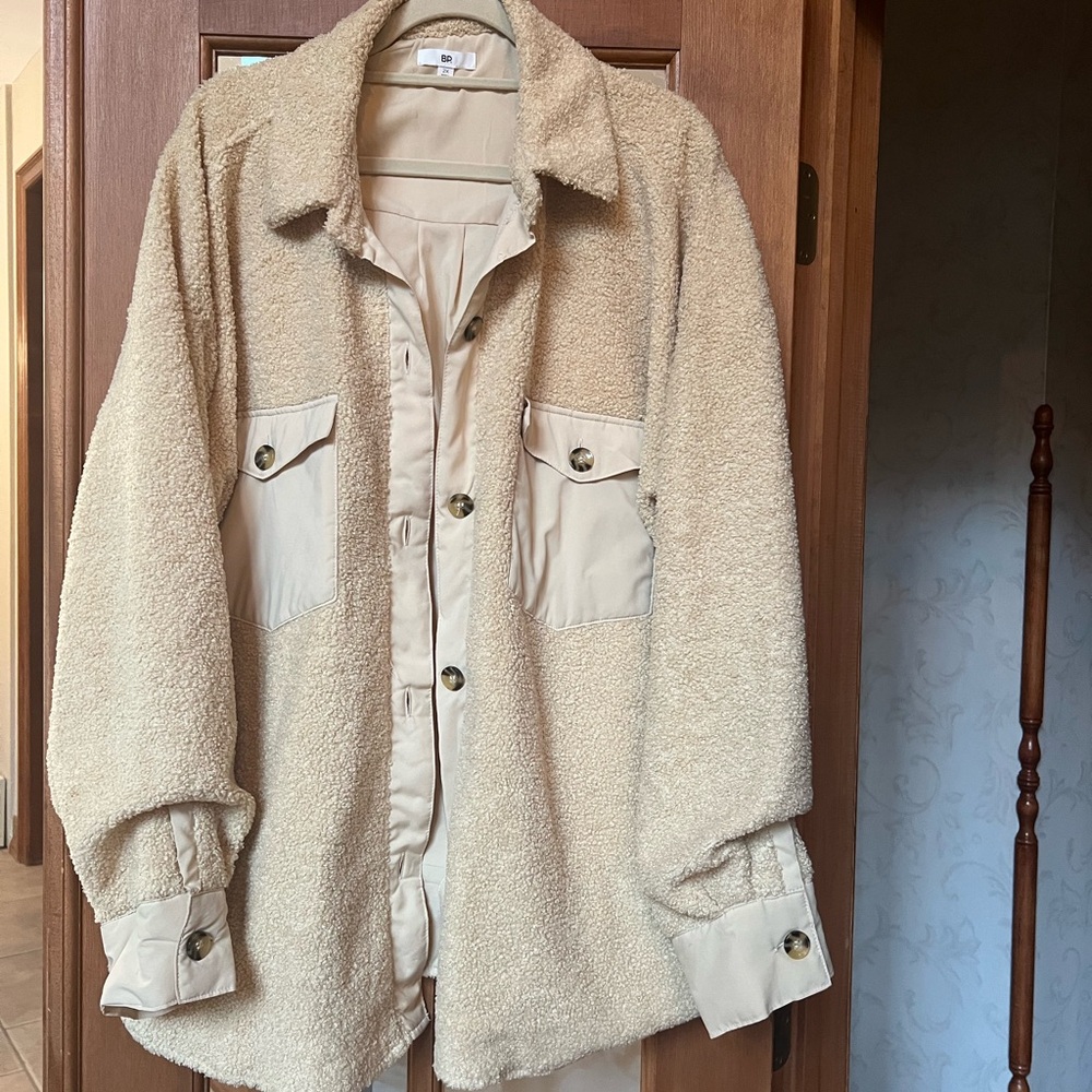 bp Tan Teddy Jacket Oversized Collared